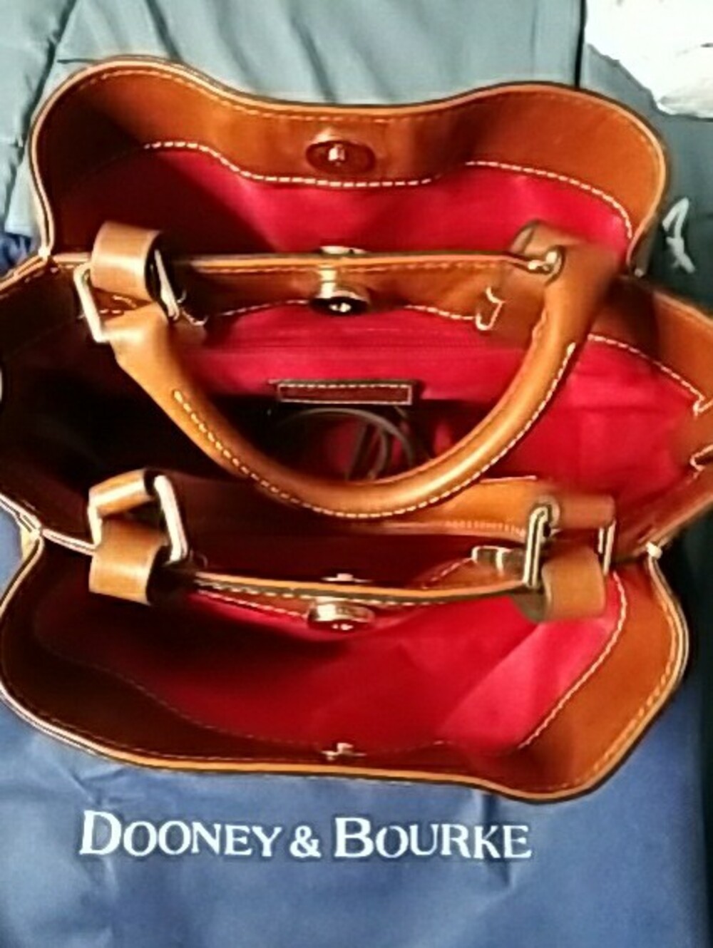 Dooney & Bourke Tan Ostrich-Embossed Satchel Mini with Brown Trim - Picture 10 of 13
